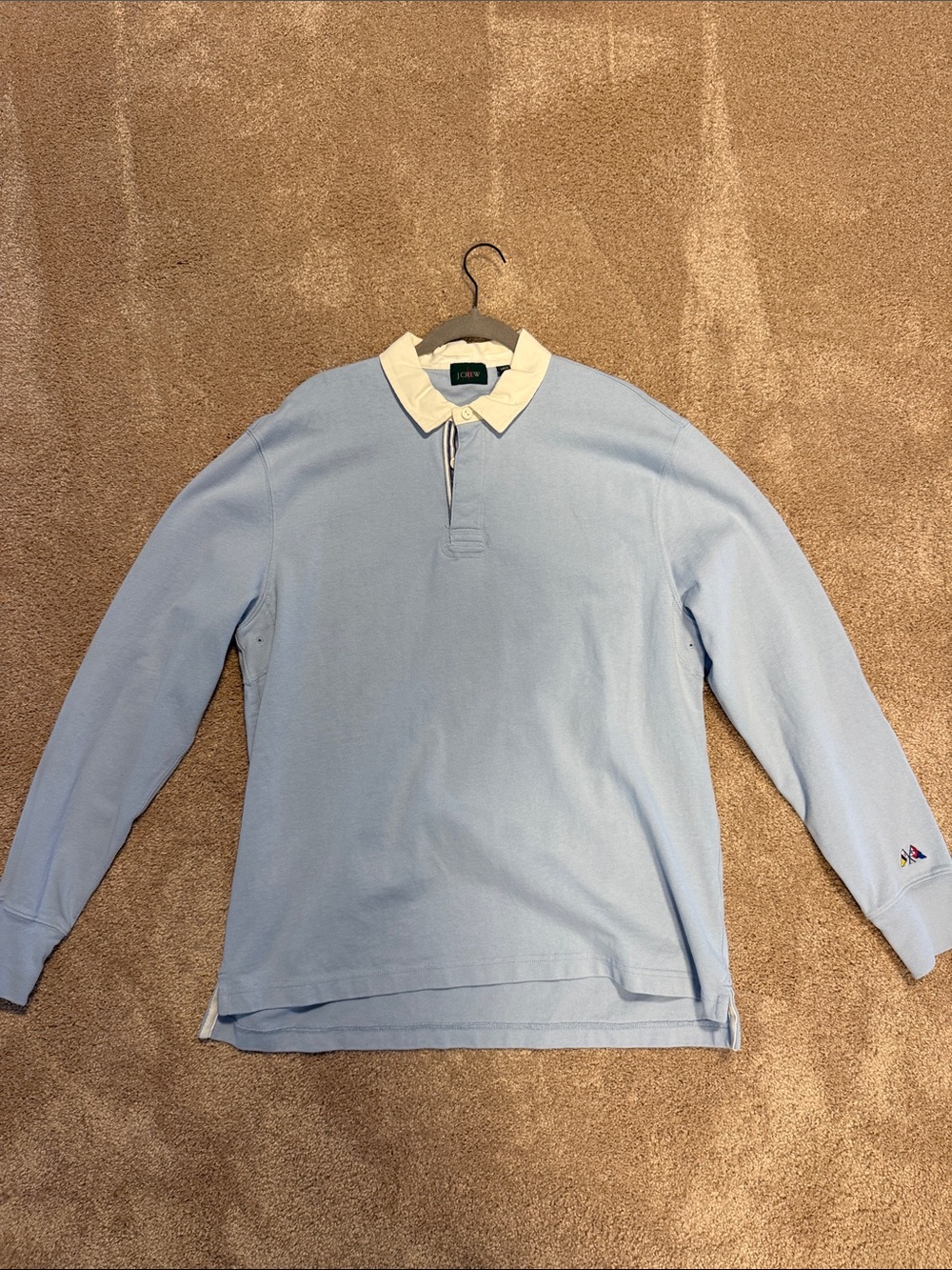 J. Crew Light Blue Long-Sleeve Rugby Polo with White Collar